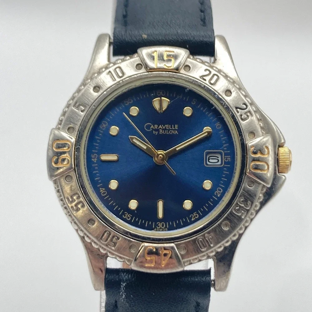 Caravelle by Bulova Women's Watch 29mm Silver Tone Blue Dial Date New Battery